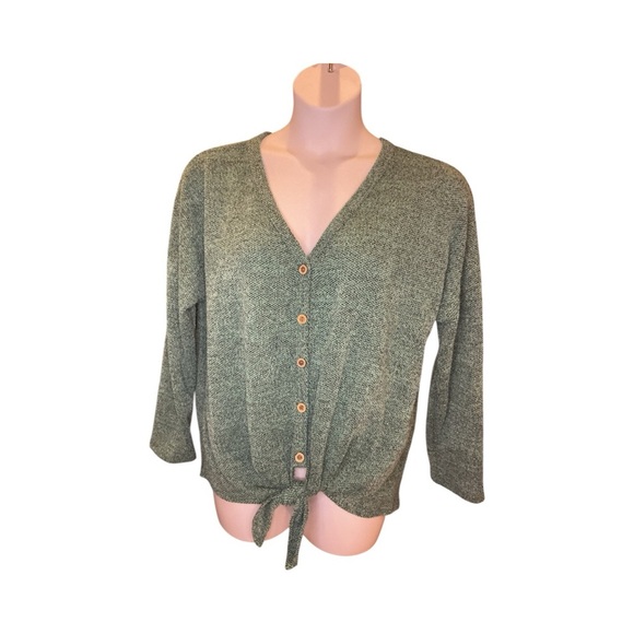 1.4.3. Story by Line Up Green Button-Up Cardigan Medium Tie Front soft texture - Picture 2 of 5